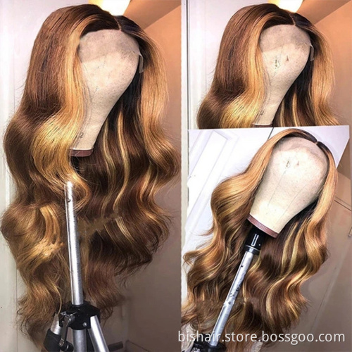 BIS Wholesale 4/27 Highlight Body Wave Human Hair Wig Honey Blonde Lace Front Wigs For Black Women with 4x4 Lace Wigs